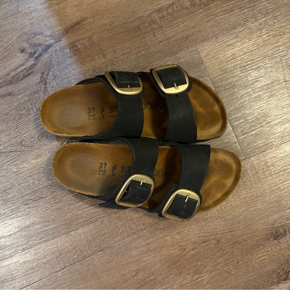 Birkenstock Black Sandals with Gold Buckles